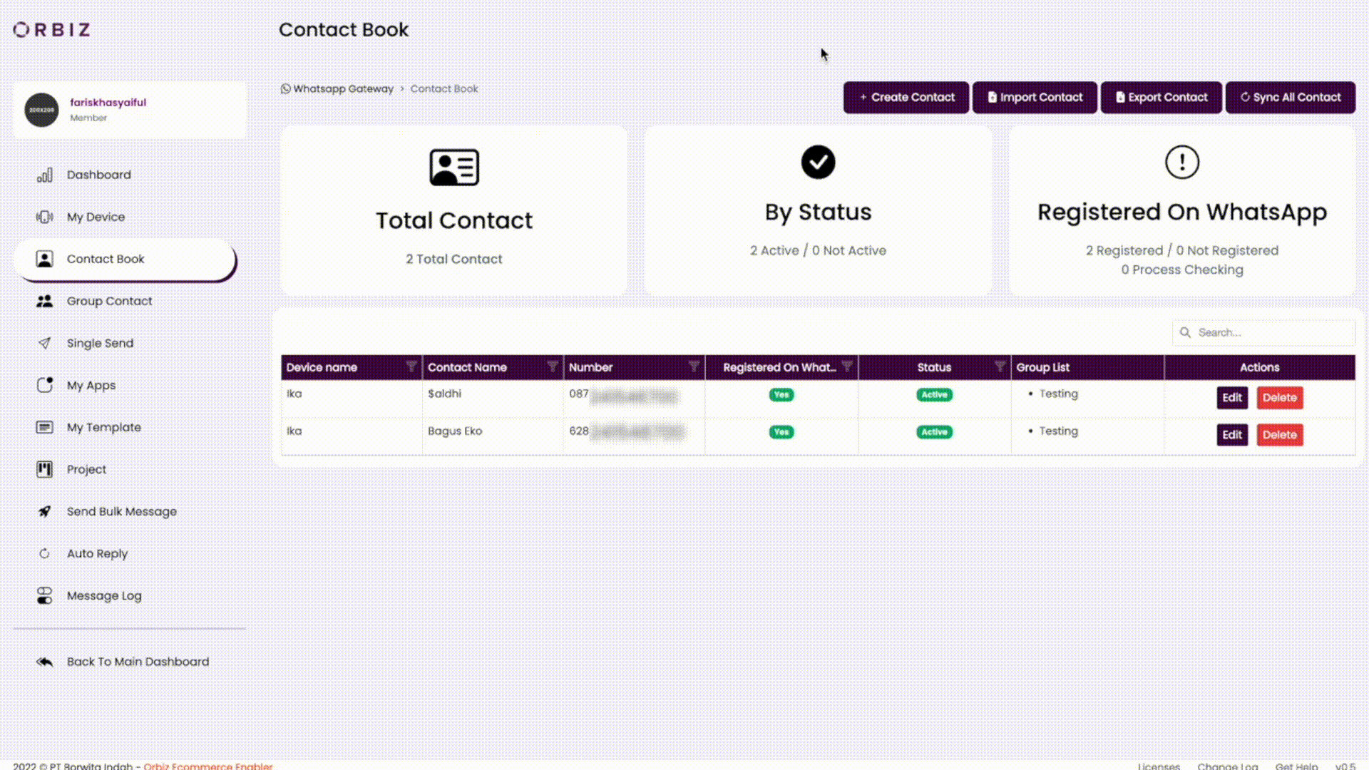 Contact Book Dashboard