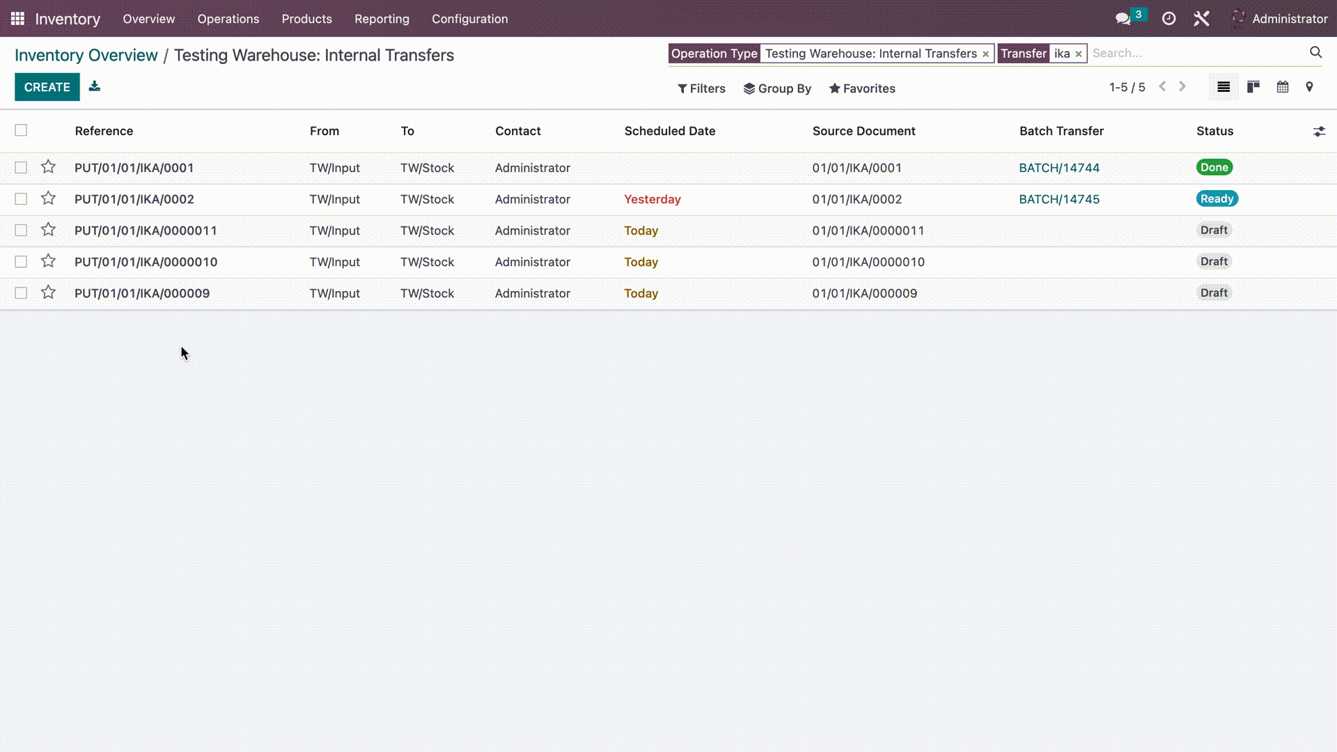 Inbound Internal Transfer Draft