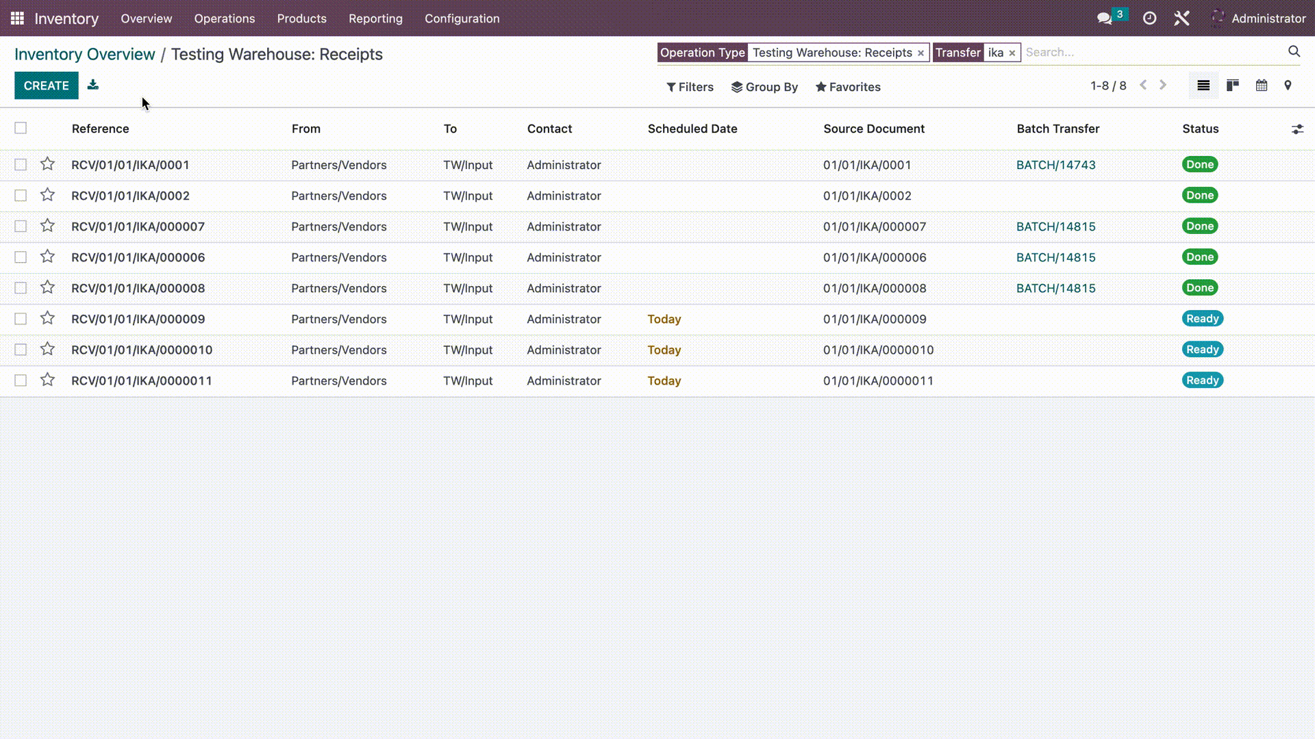 Inbound Receipts Add to Batch