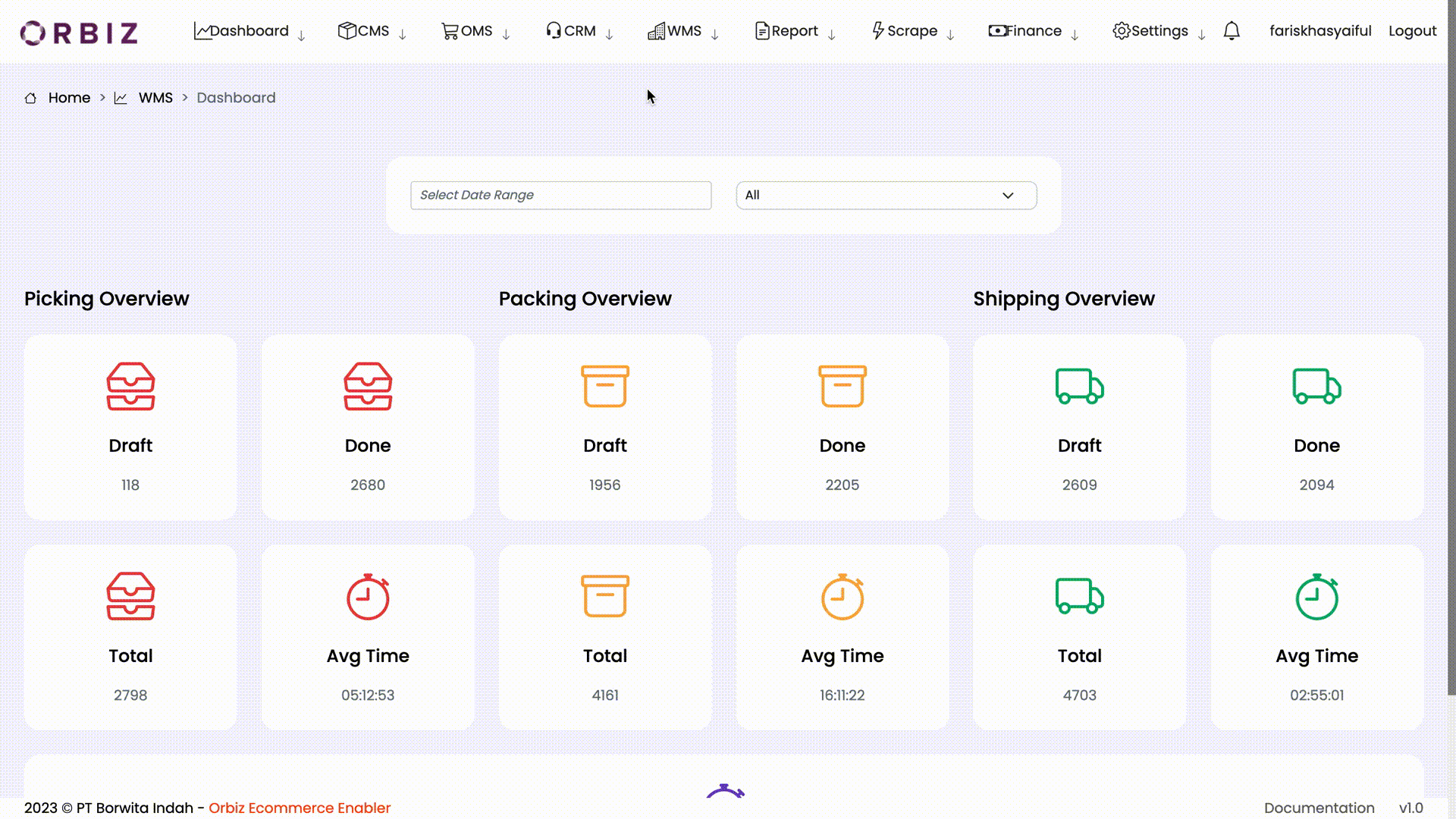 Dashboard WMS to Print Pick List