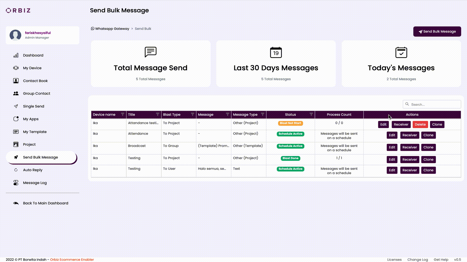 Send Bulk Message Receiver Project