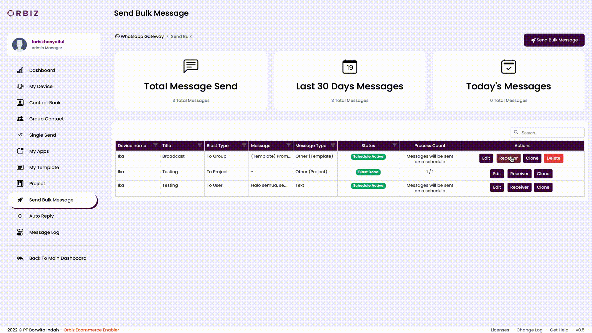 Send Bulk Message Receiver Template