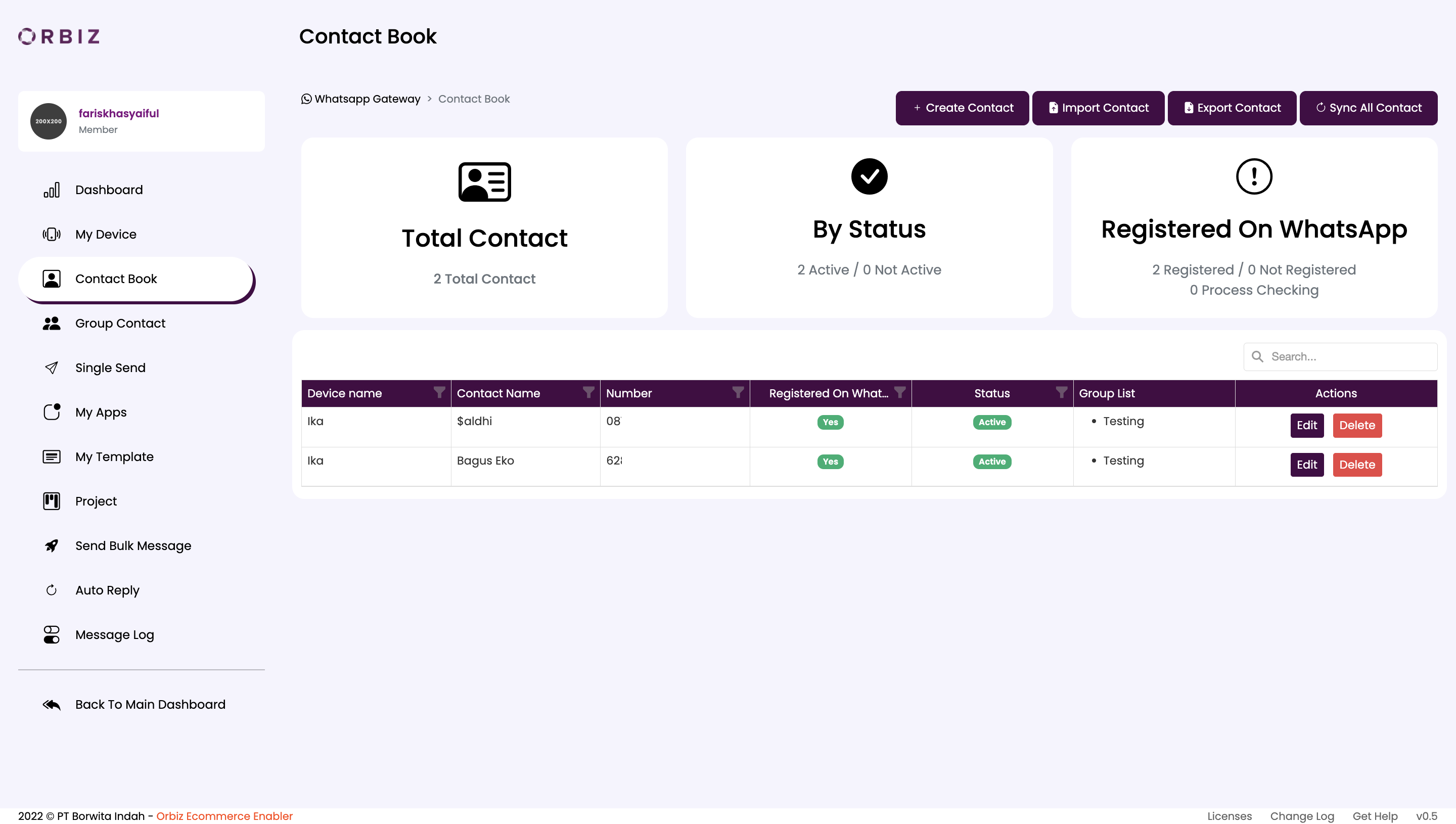 Contact Book Dashboard