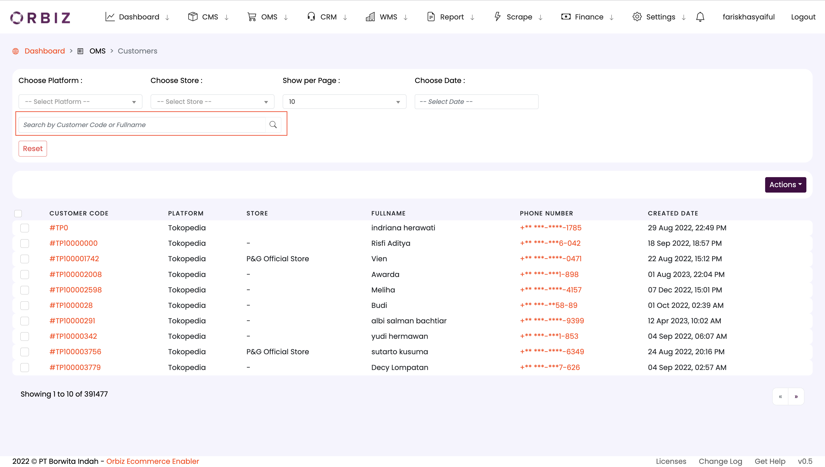 Customer List Input Name