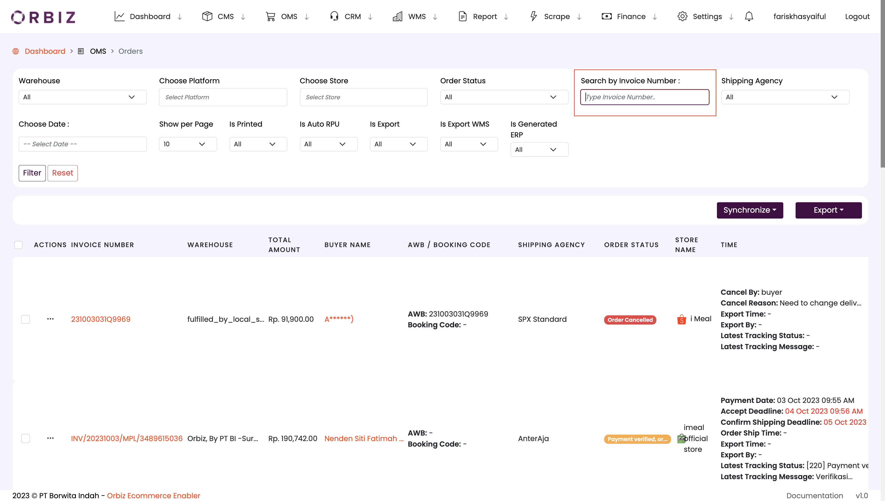 Search Invoice